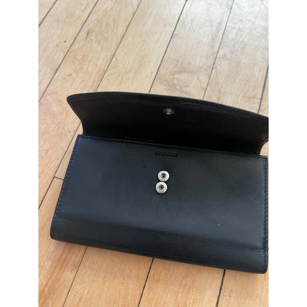 Wallet Womens Black Leather Trifold Snap Closure Nice!